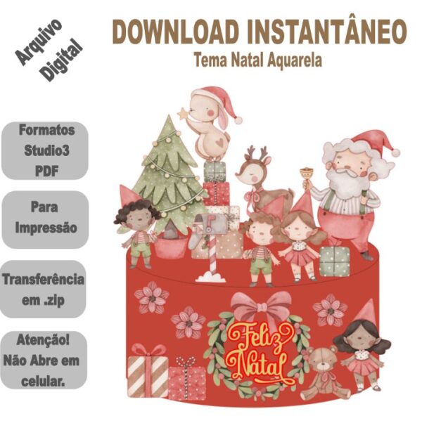 Arquivo de Corte Silhouette Topo de Bolo Natal Aquarela