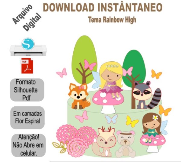 Arquivo de Corte Topo de Bolo Bosque Floresta Menina em Camadas