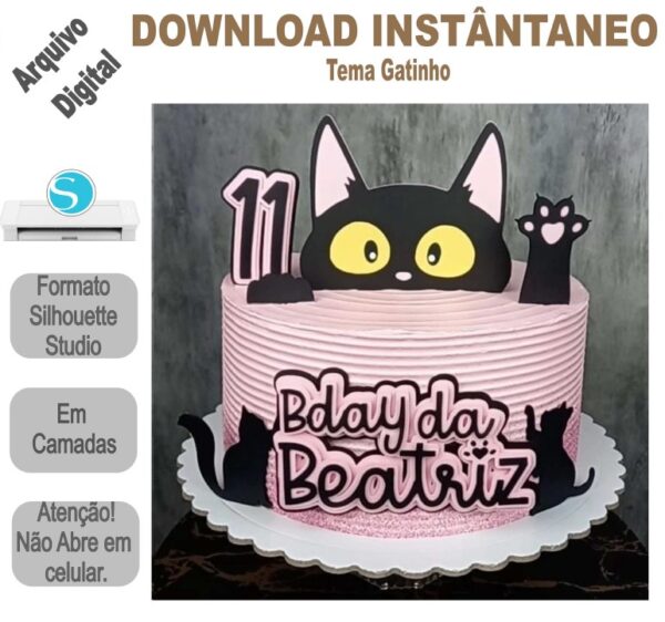 Arquivo de Corte Silhouette Topo de Bolo Gatinho em camadas